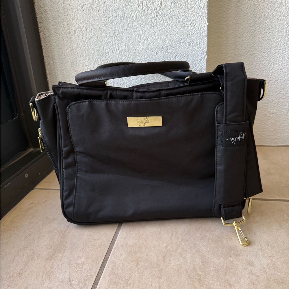 Ju-Ju-Be Black Diaper Tote Bag with Gold Trim & Shoulder Strap